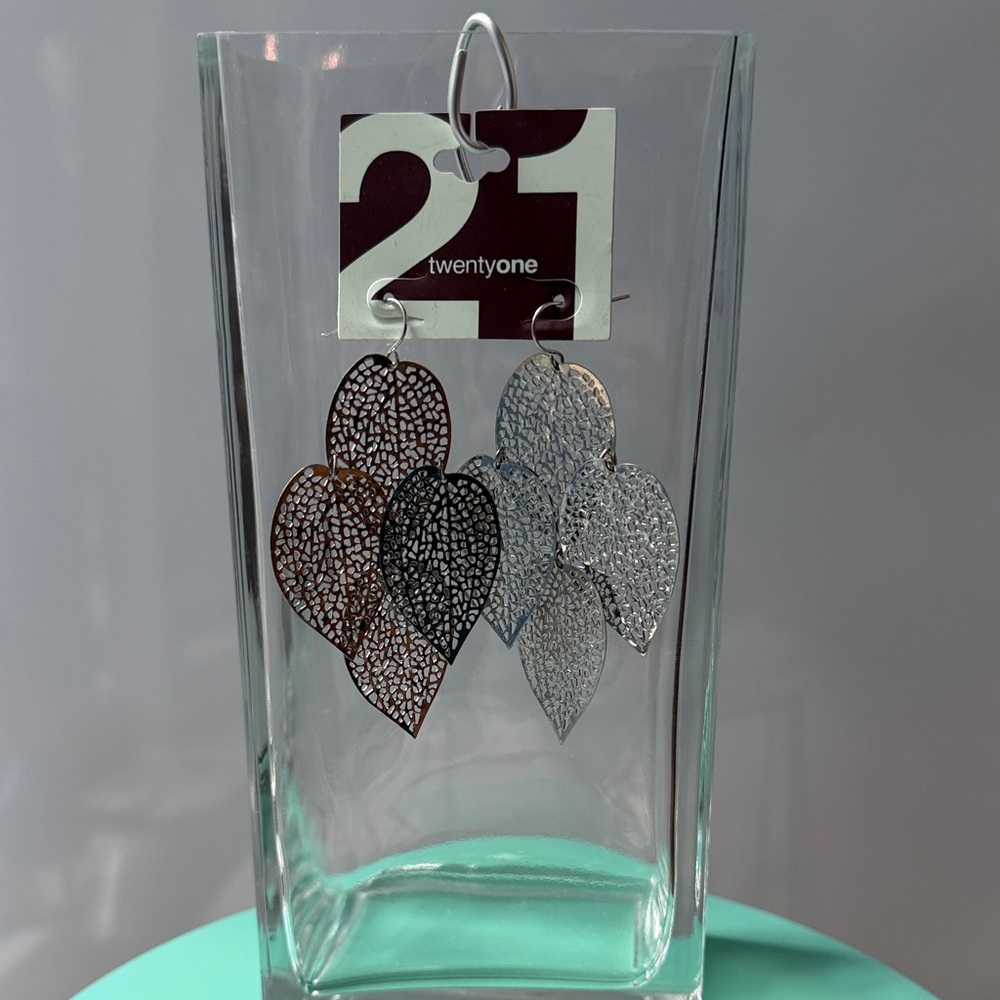 Silver Dangling Multi-Leaf Earrings
